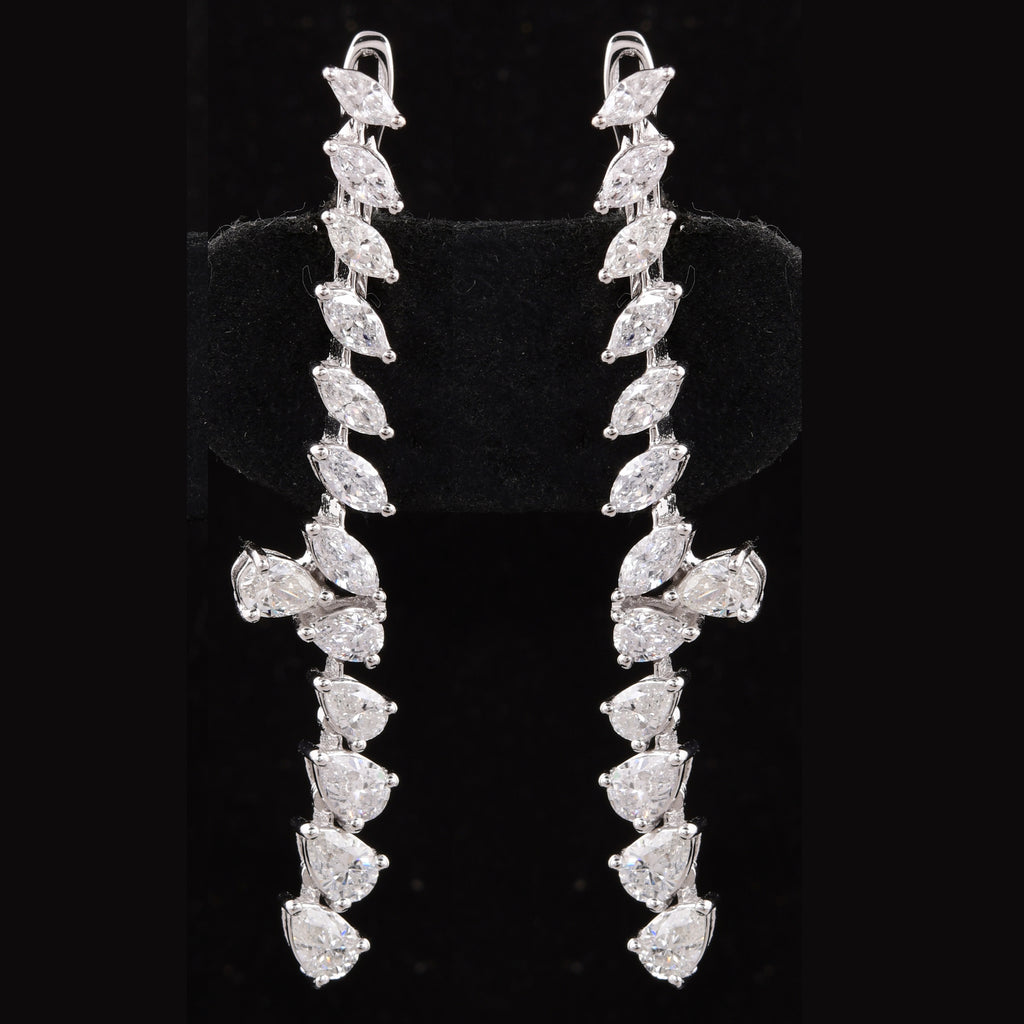Bridal Pear & Marquise Cut Natural Diamond Clip-On Dangle Drop Earrings