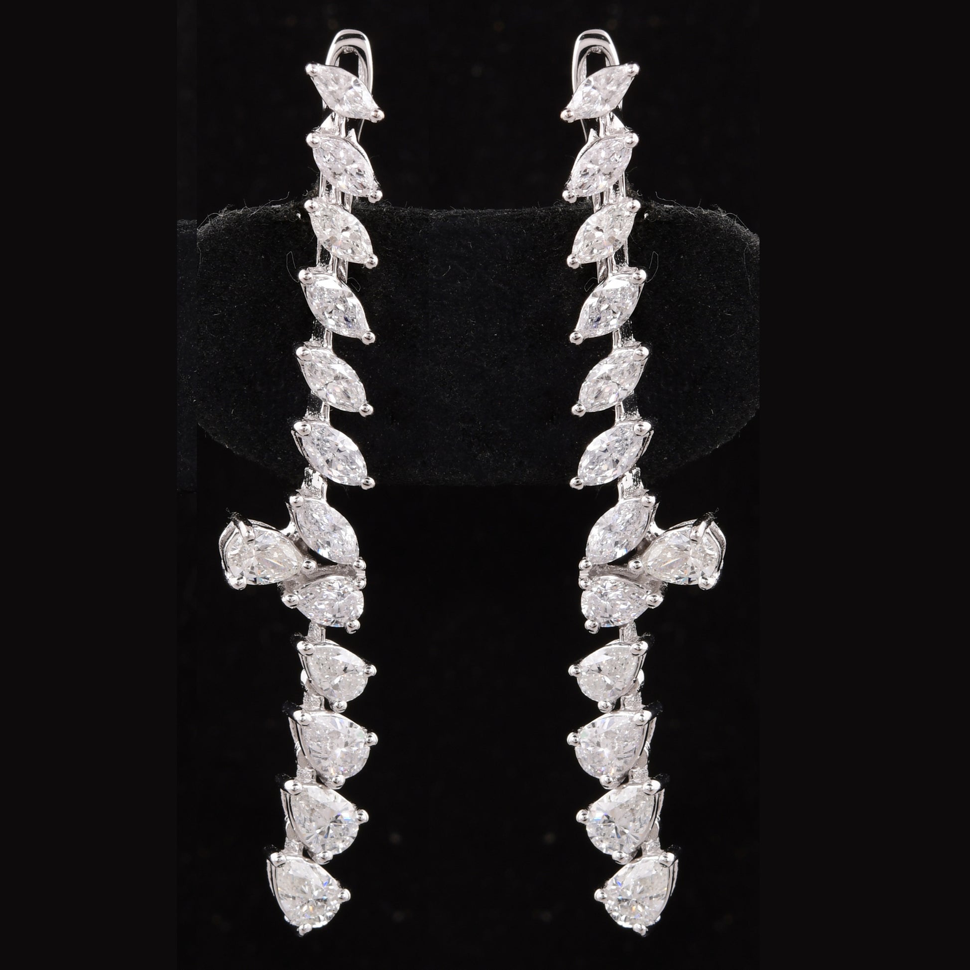 Bridal Pear & Marquise Cut Natural Diamond Clip-On Dangle Drop Earrings