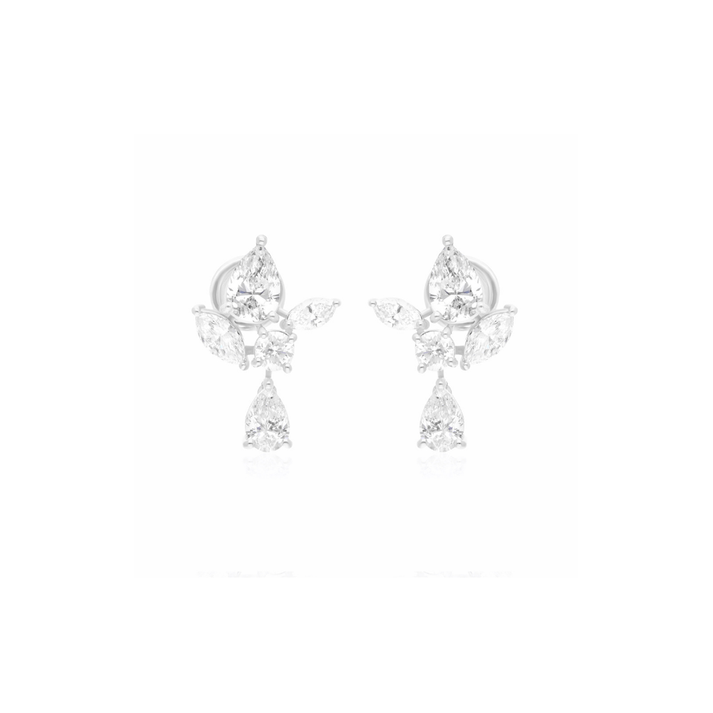 3.45 Ct SI/HI Multi Shape Natural Diamond Cluster Dangle Gold Earrings