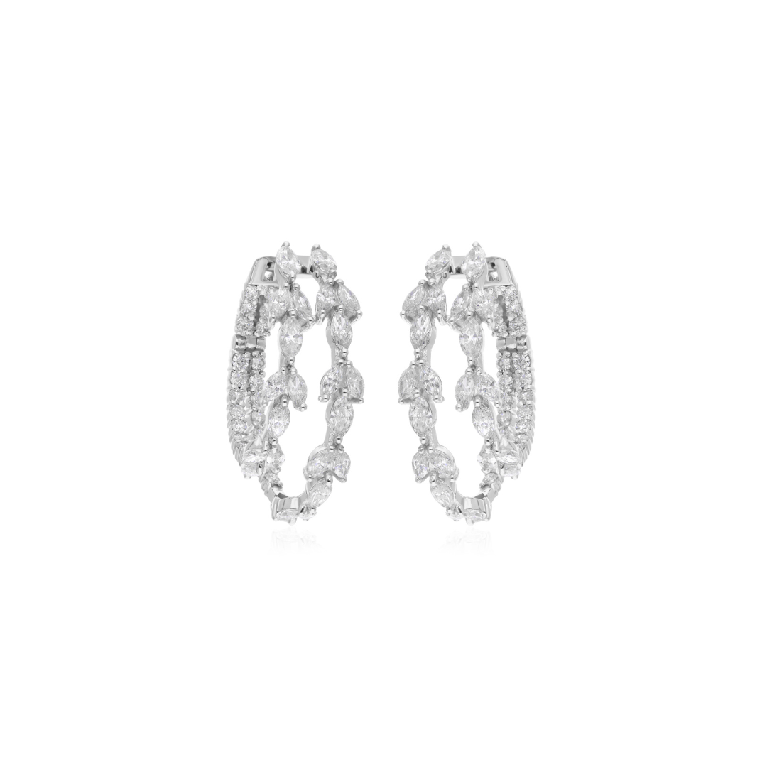 5.50 Ct H/SI Marquise Round Diamond Double Hoop Earrings