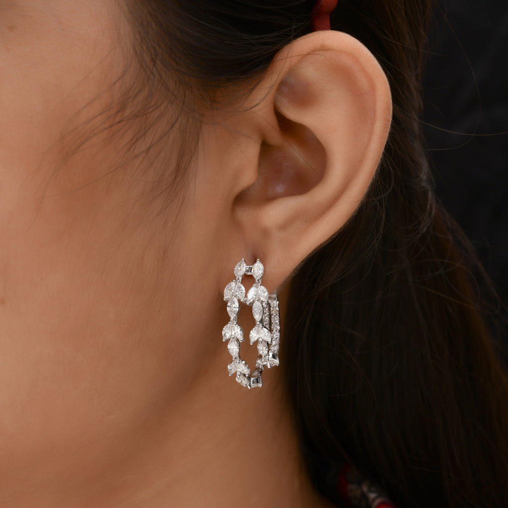 5.50 Ct H/SI Marquise Round Diamond Double Hoop Earrings