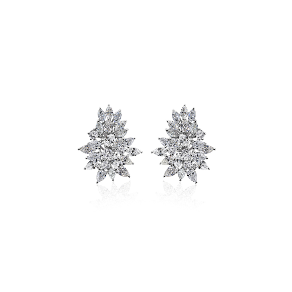 Floral Starburst Design Natural Diamond Stud Earrings
