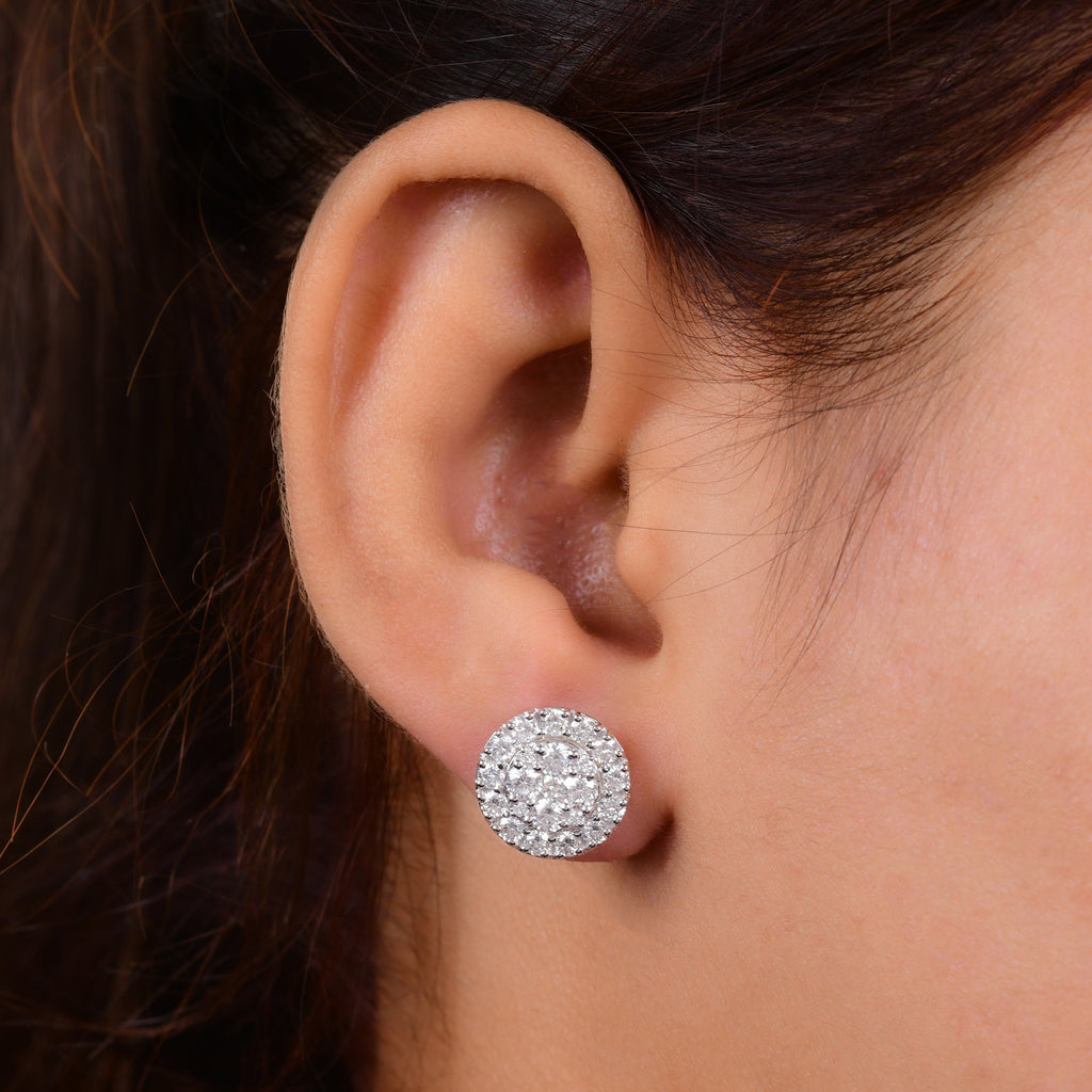 Minimalist Round Shape 1.97Ct Natural Pave Diamond Stud Earrings in Fine Gold