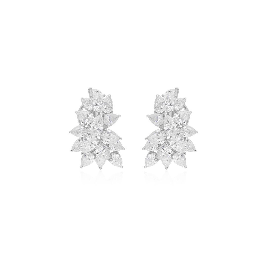 5.27 Ct Natural SI/H Pear Cut Diamond Cluster Gold Stud Earrings