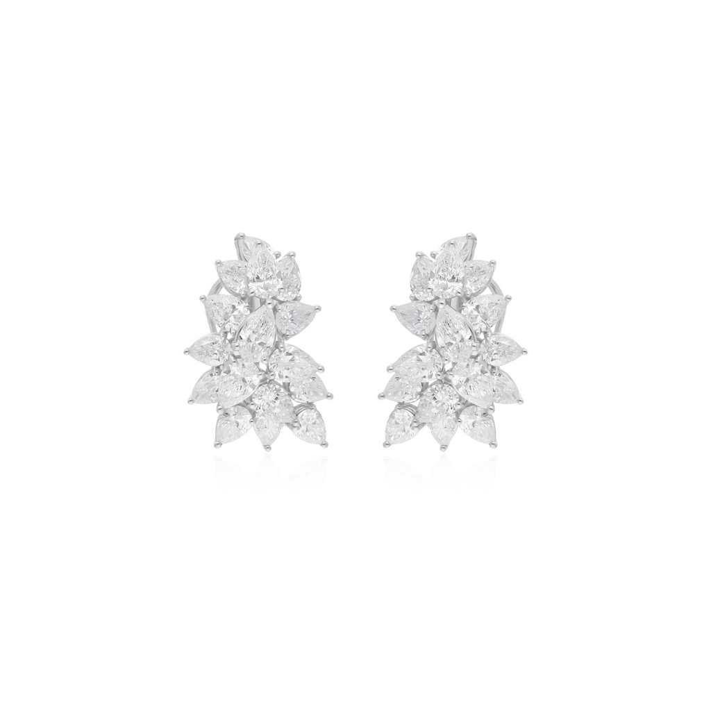 5.27 Ct Natural SI/H Pear Cut Diamond Cluster Gold Stud Earrings