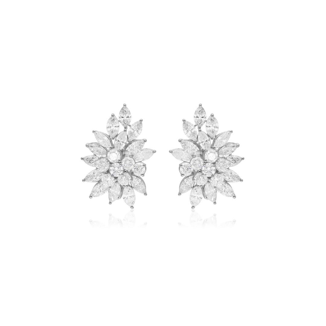 9.93 Ct SI/H Round Marquise Diamond Cluster Stud Earrings Wedding Gift
