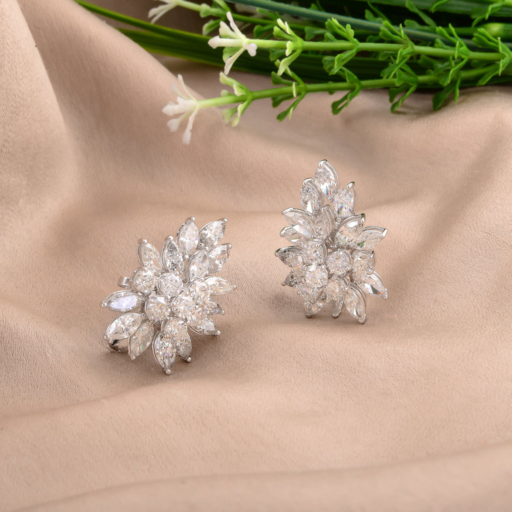 9.93 Ct SI/H Round Marquise Diamond Cluster Stud Earrings Wedding Gift