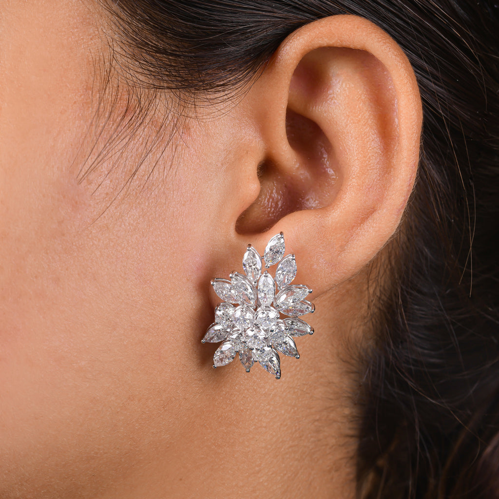 9.93 Ct SI/H Round Marquise Diamond Cluster Stud Earrings Wedding Gift