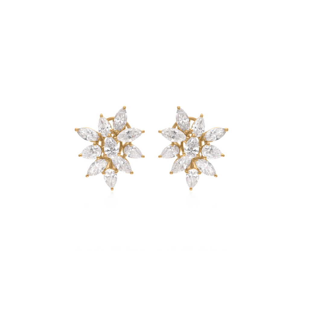 4.4 Ct. Floral Diamond Cluster Gold Earrings Wedding & Party Wear