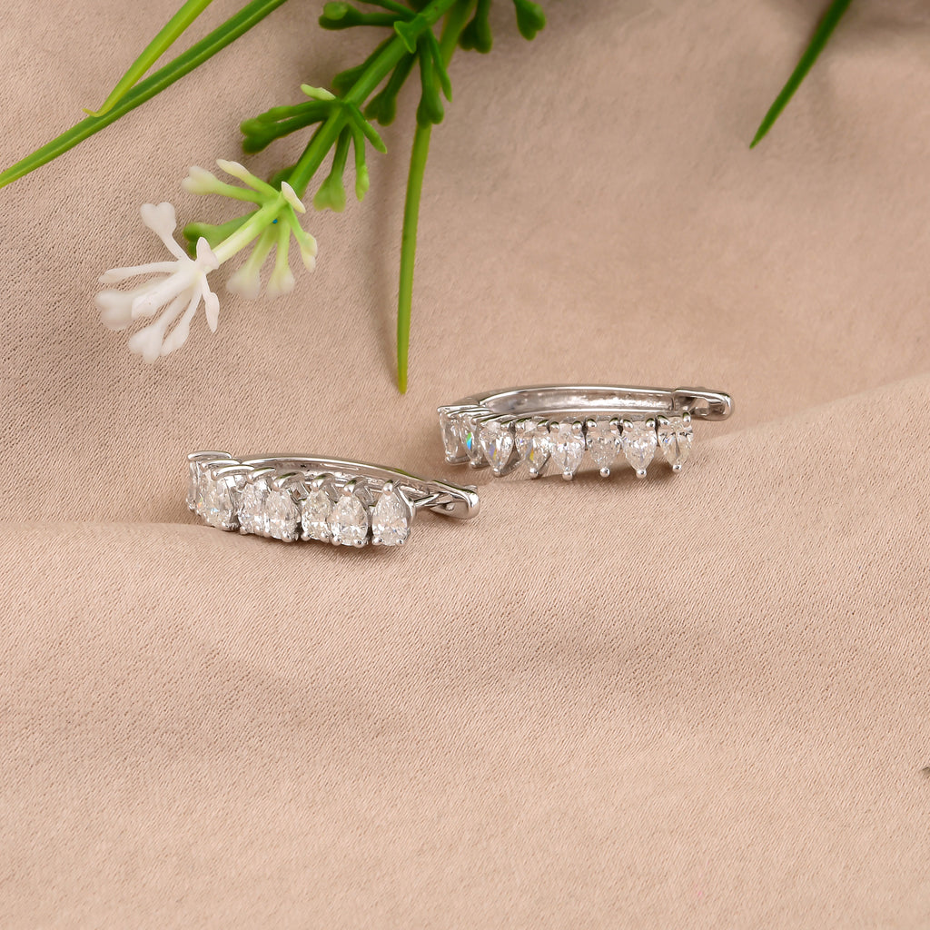 1.38 Ct Natural SI/HI Pear Cut Diamond Hoop Latch Back Earrings