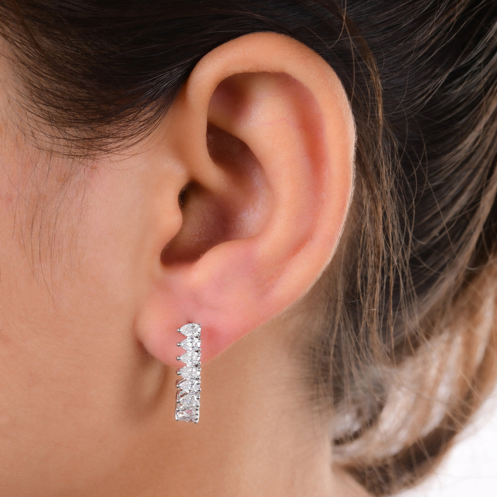 1.38 Ct Natural SI/HI Pear Cut Diamond Hoop Latch Back Earrings