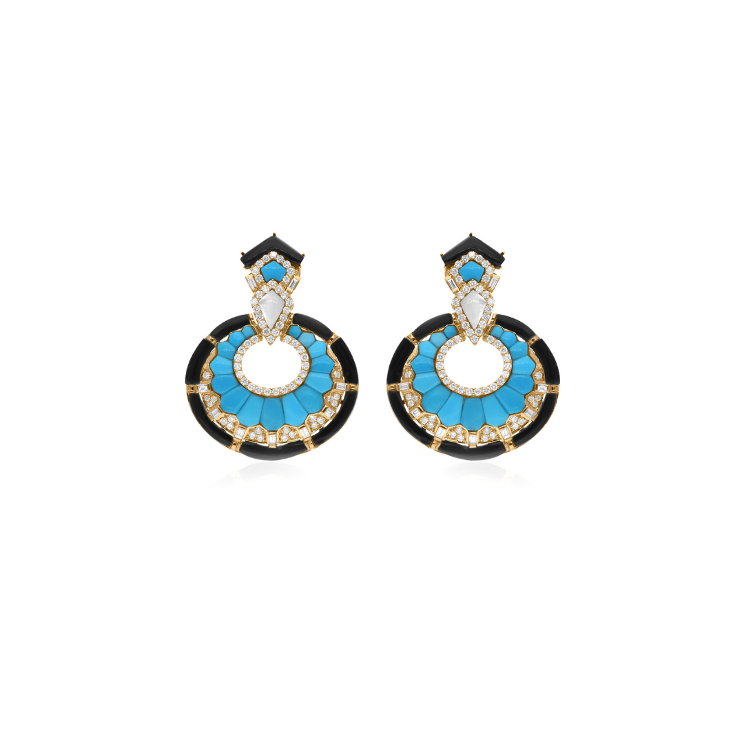 10.39 TCW Multi Gemstone Gold Dangle Geometric Earrings Anniversary Gift