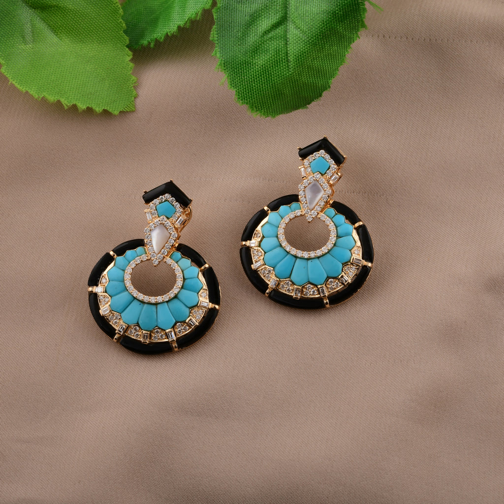 10.39 TCW Multi Gemstone Gold Dangle Geometric Earrings Anniversary Gift