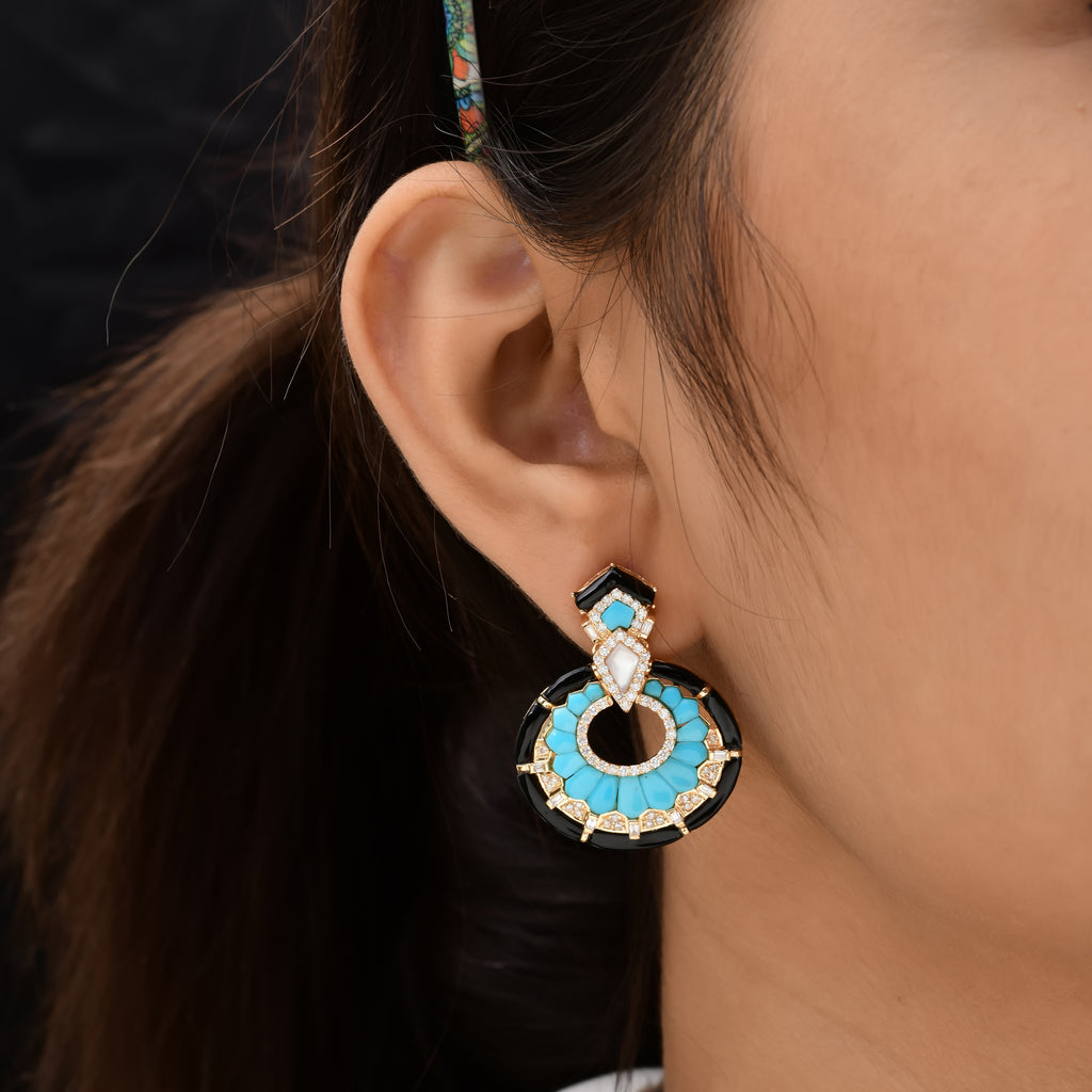 10.39 TCW Multi Gemstone Gold Dangle Geometric Earrings Anniversary Gift