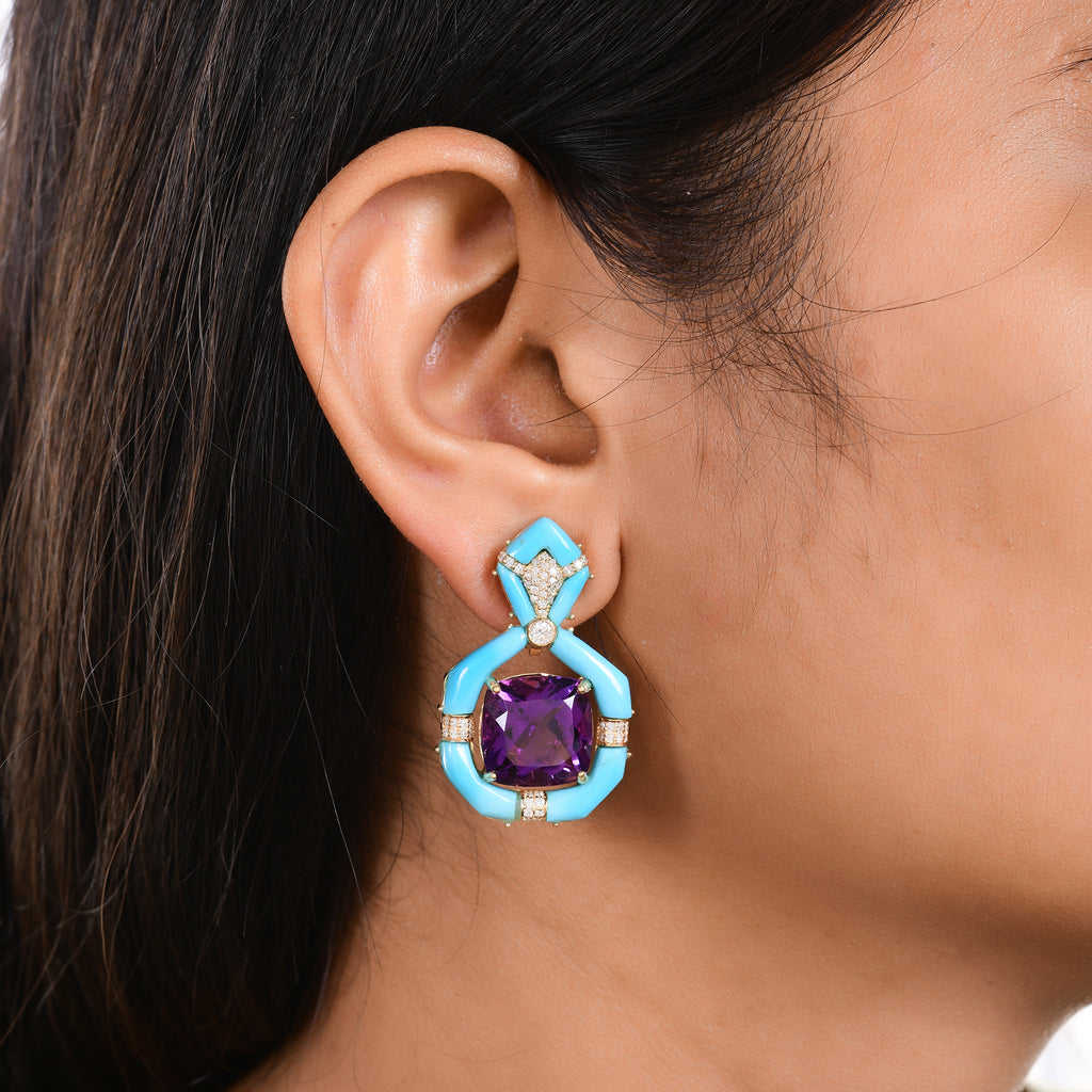 31.05 Tcw Multistone Geometric Drop Earrings Gift for Her