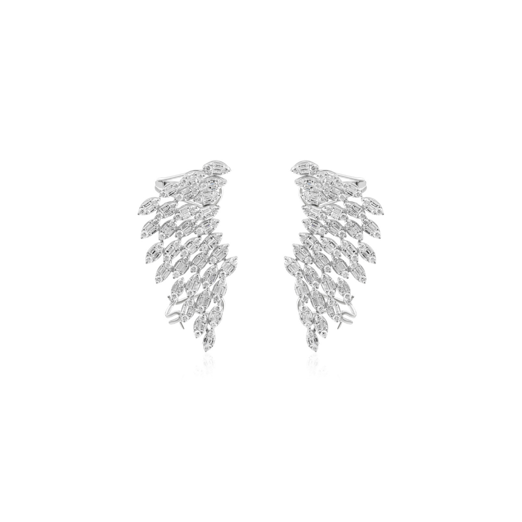 3.80 Ct Diamond Wing Climber Earrings with Baguette Round Diamond Cluster Design