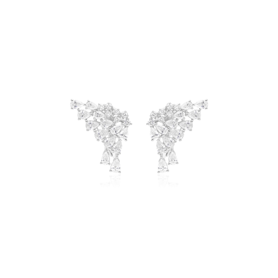 2.40 Ct H/SI Pear Round Cut Diamond Wing Shape Gold Climber Earrings