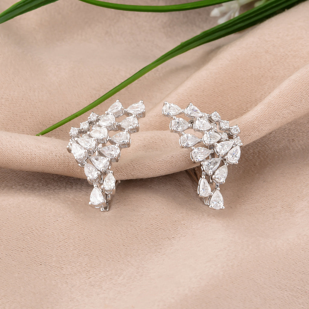 2.40 Ct H/SI Pear Round Cut Diamond Wing Shape Gold Climber Earrings