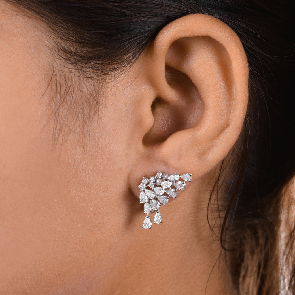 2.40 Ct H/SI Pear Round Cut Diamond Wing Shape Gold Climber Earrings