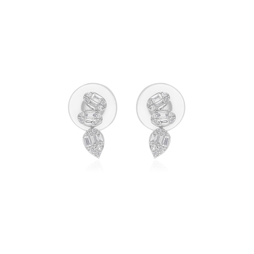 0.38 Ct. Baguette Round Cluster Diamond Climber Gold Studs Earrings