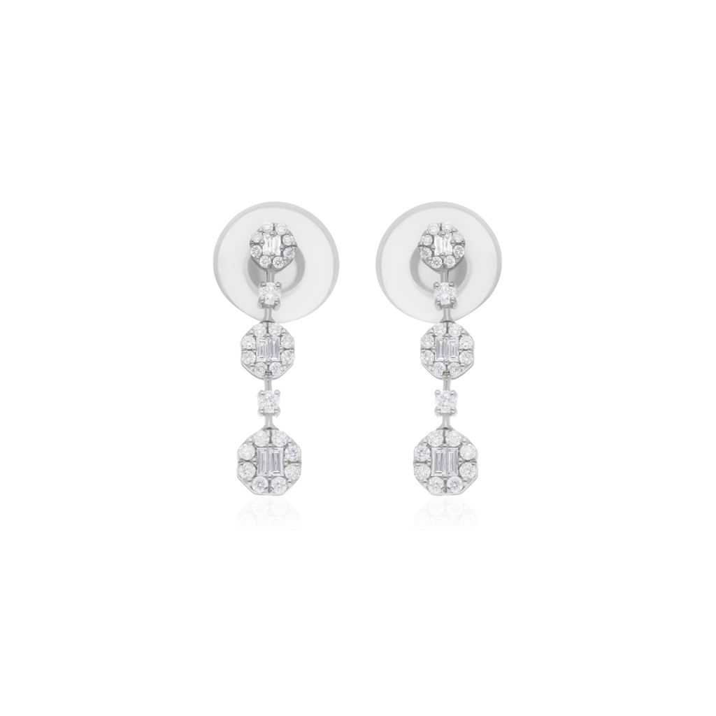 SI Clarity HI Color Baguette Round Diamond Cluster Drop Earrings