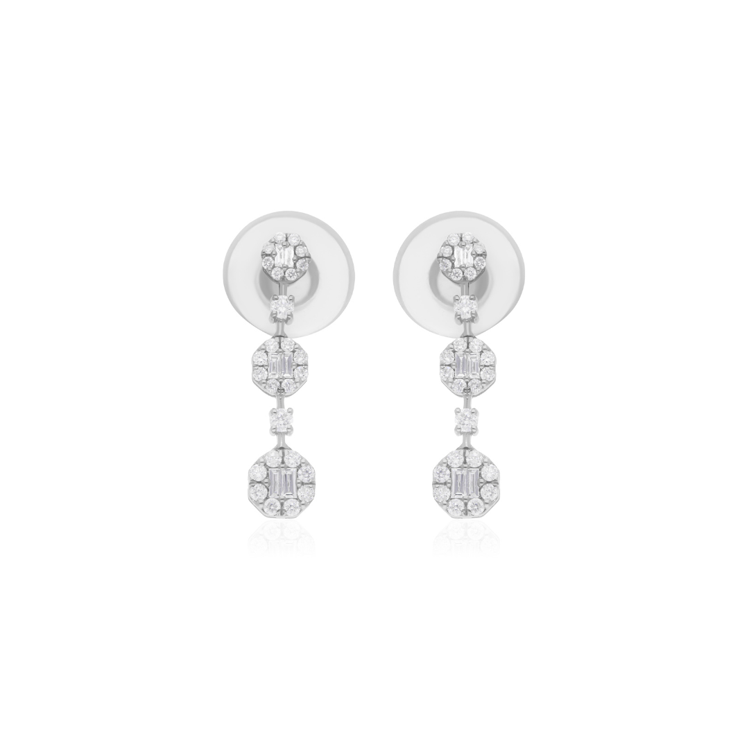 SI Clarity HI Color Baguette Round Diamond Cluster Drop Earrings