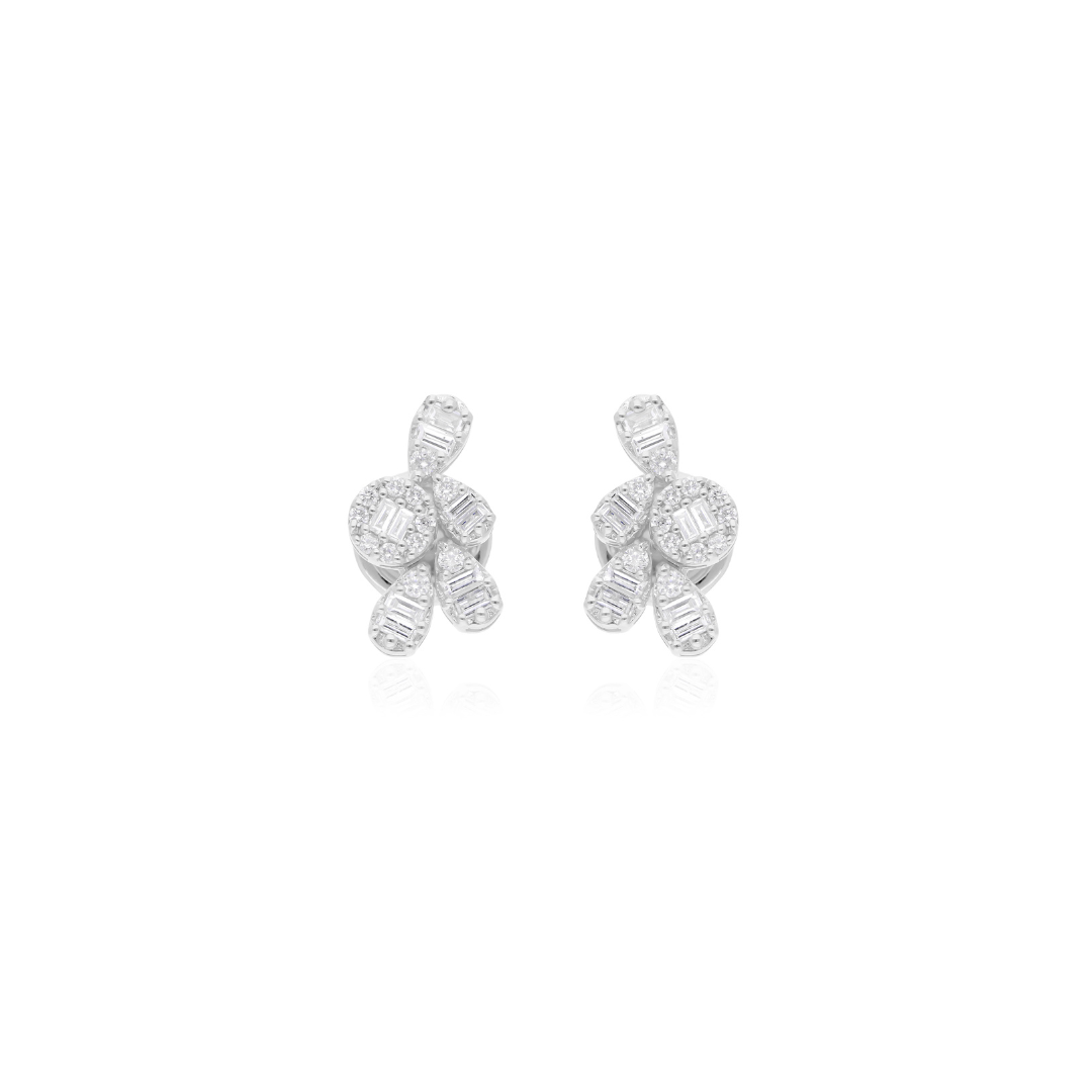 0.46Ct. SI/HI Baguette Round Diamond Cluster Illusion Stud Earrings