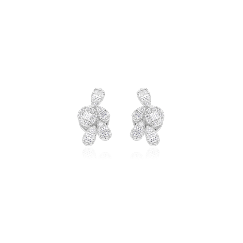 0.46Ct. SI/HI Baguette Round Diamond Cluster Illusion Stud Earrings