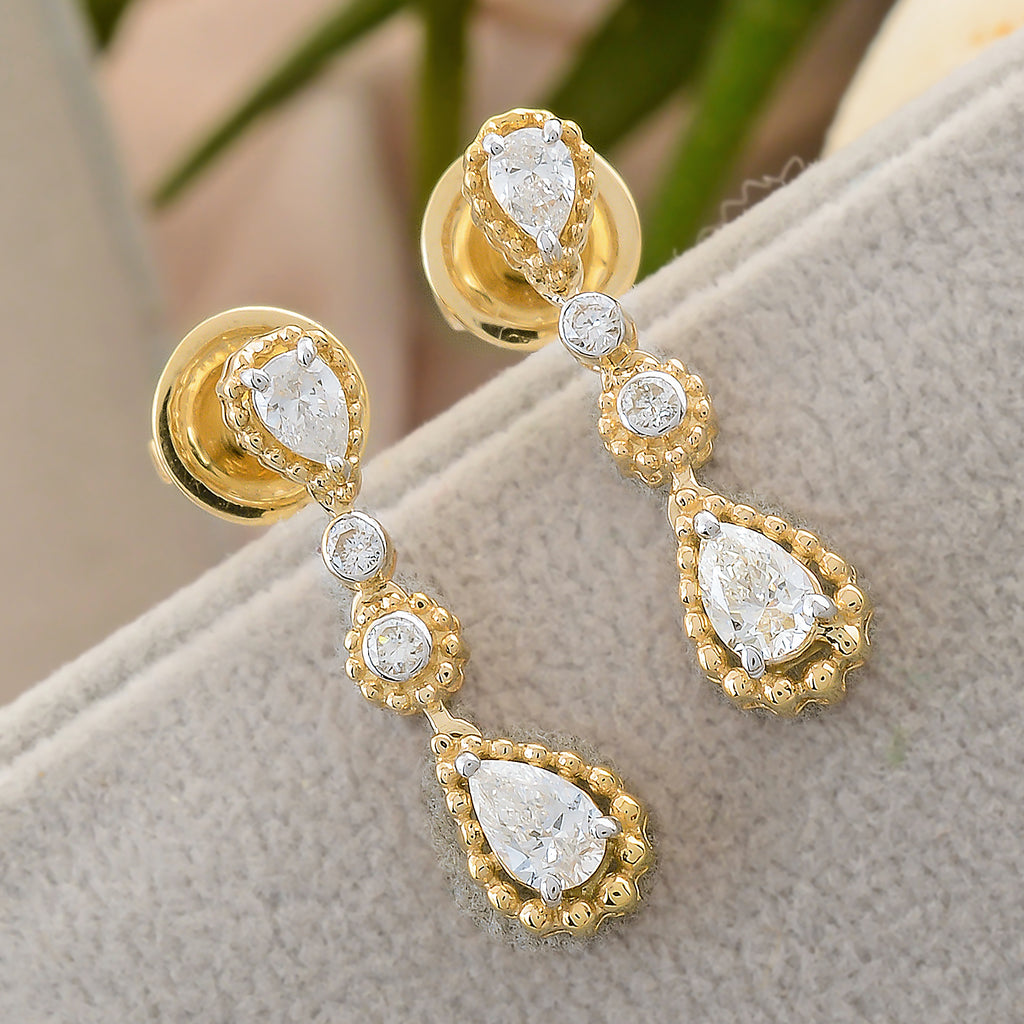 0.71 Ct Real H/SI Teardrop Diamond Dangle Earrings Perfect for Wedding