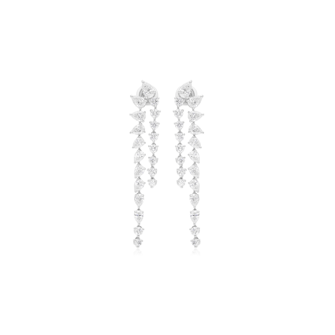 5.36 Ct Real SI/HI Round Pear Cut Diamond Dangle Drop Gold Earrings