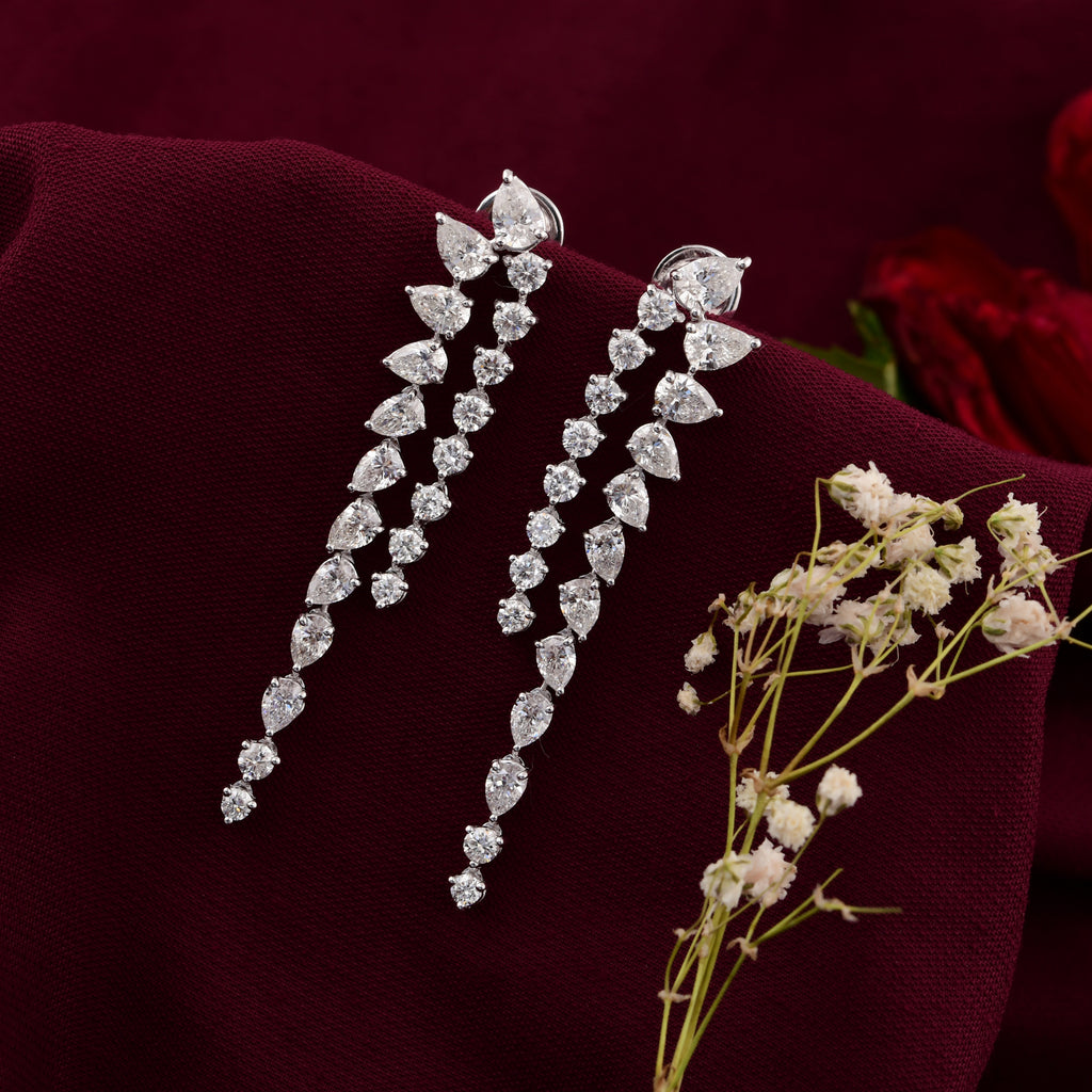 5.36 Ct Real SI/HI Round Pear Cut Diamond Dangle Drop Gold Earrings