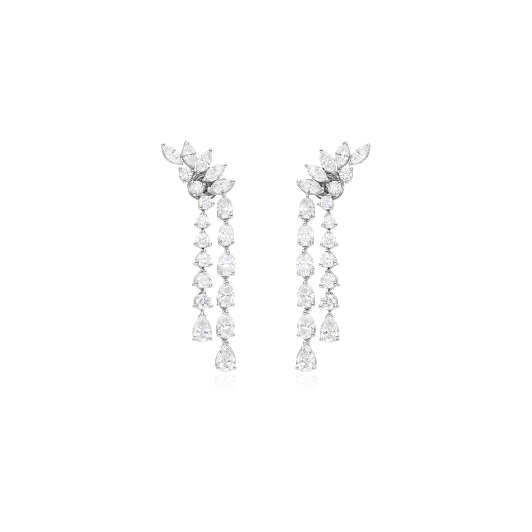 7.53 Ct Real SI/H Multi Cut Diamond Dangle Drop Gold Chandelier Earrings