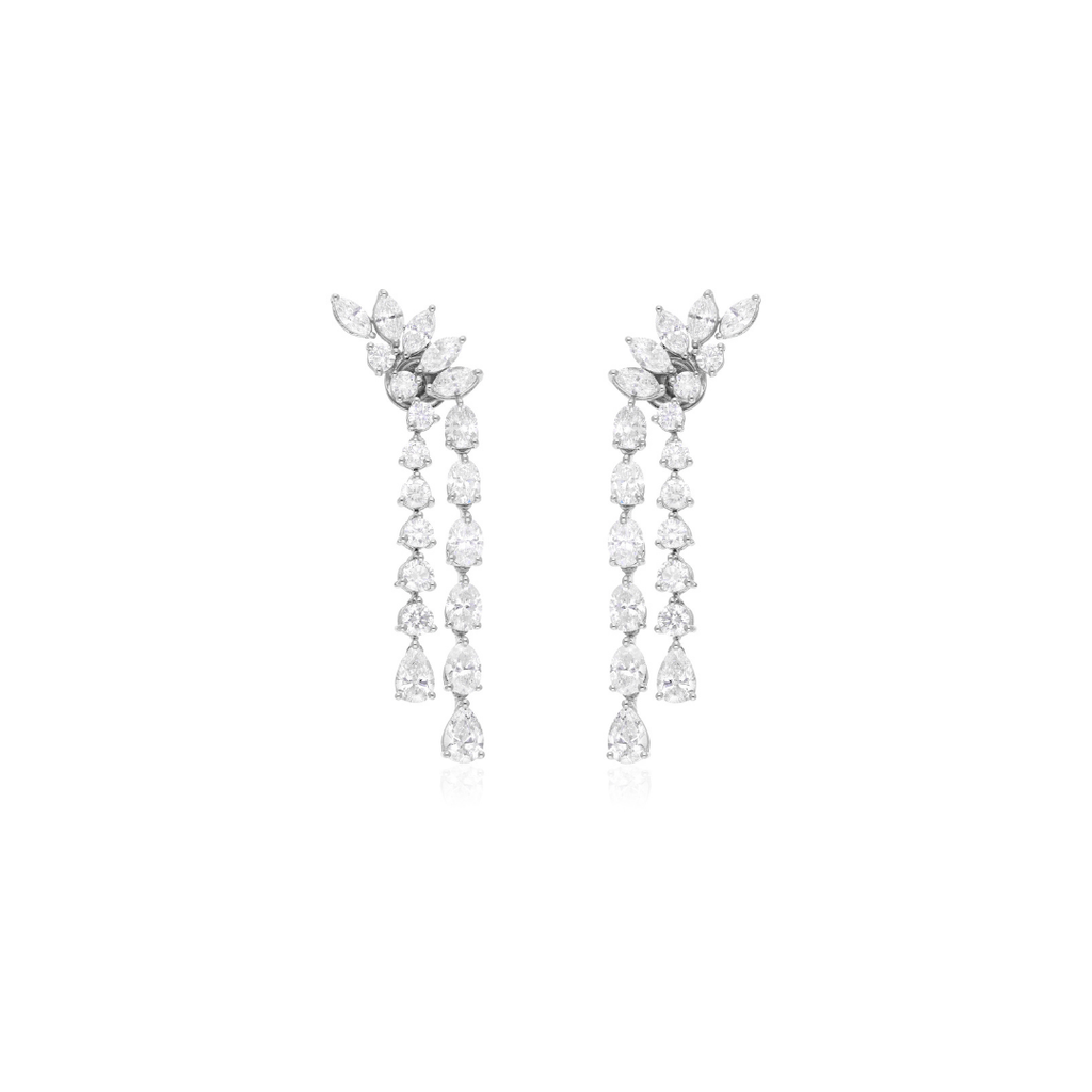 7.53 Ct Real SI/H Multi Cut Diamond Dangle Drop Gold Chandelier Earrings