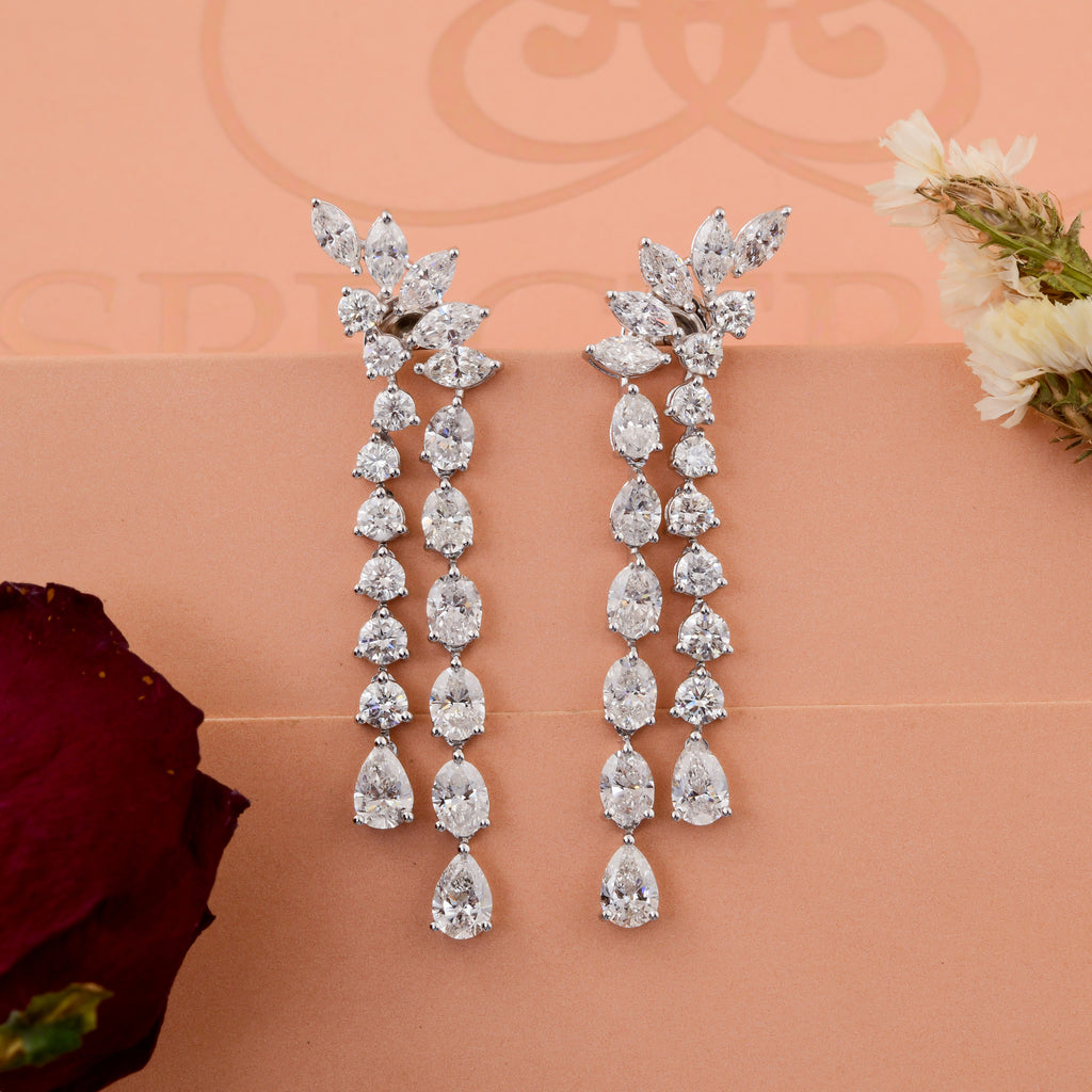 7.53 Ct Real SI/H Multi Cut Diamond Dangle Drop Gold Chandelier Earrings