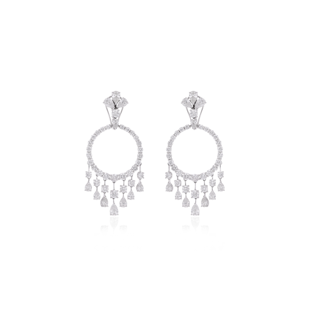 9.75Carat Pear & Round Cut Natural Diamond Chandelier Dangle Drop Wedding Earrings