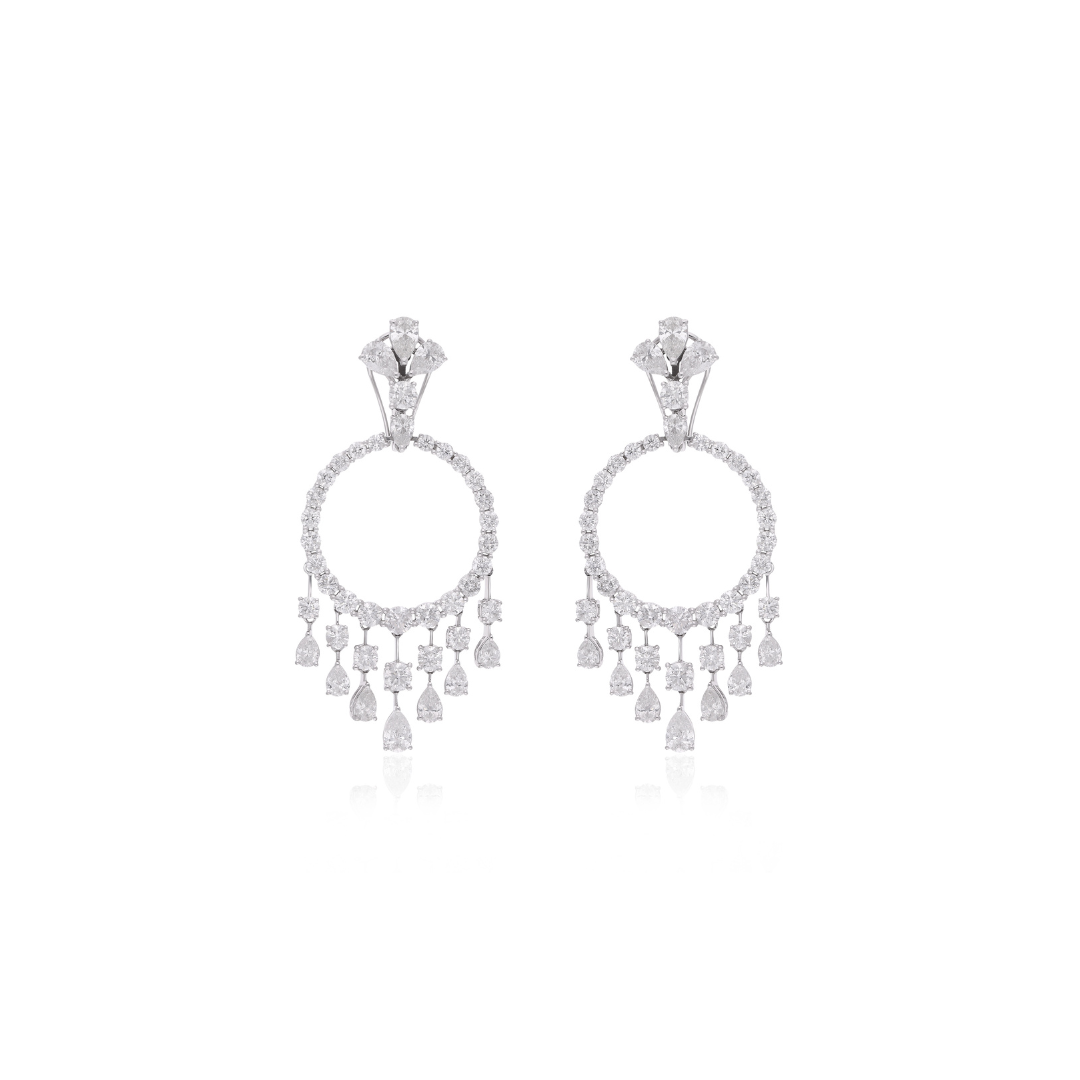 9.75Carat Pear & Round Cut Natural Diamond Chandelier Dangle Drop Wedding Earrings