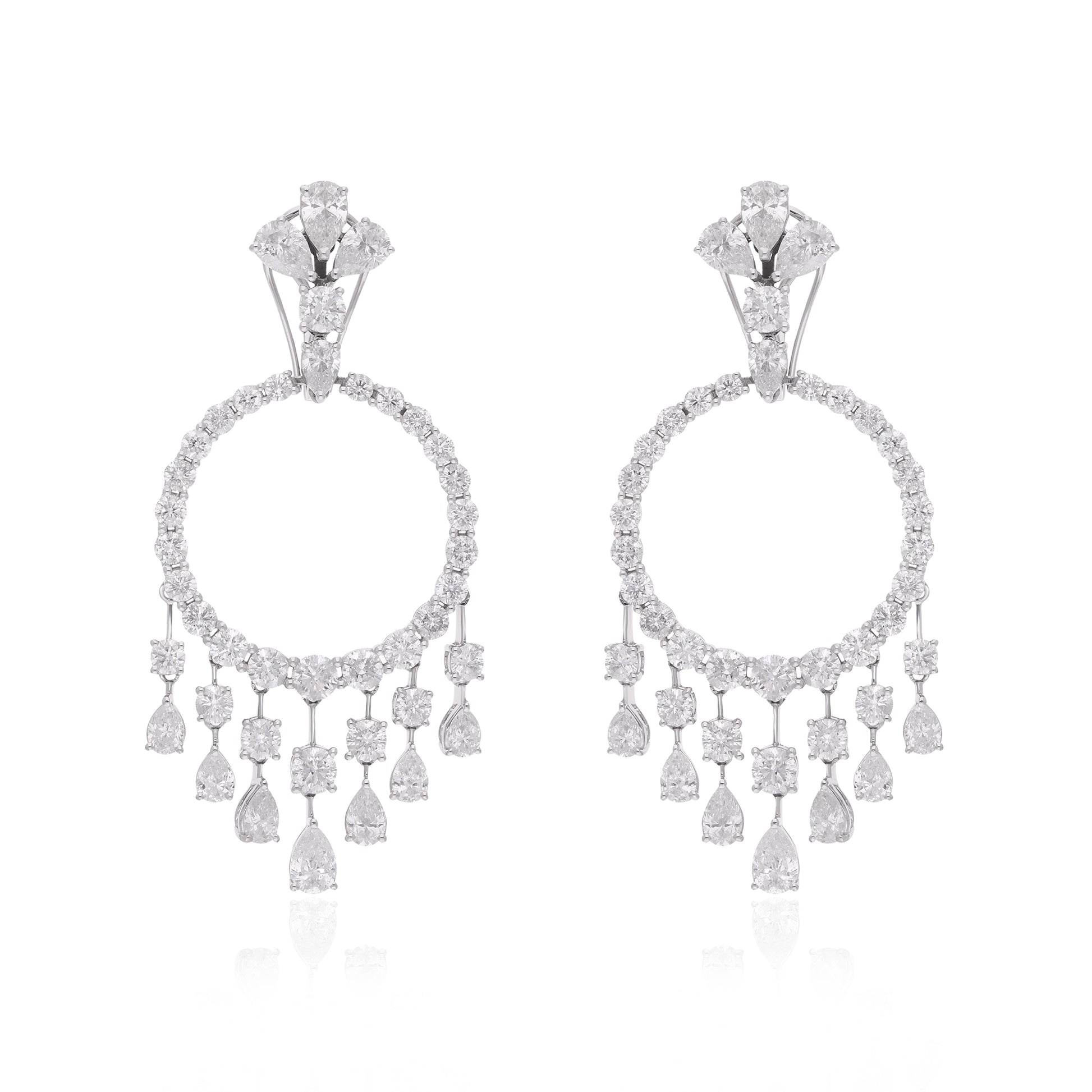 9.75Carat Pear & Round Cut Natural Diamond Chandelier Dangle Drop Wedding Earrings