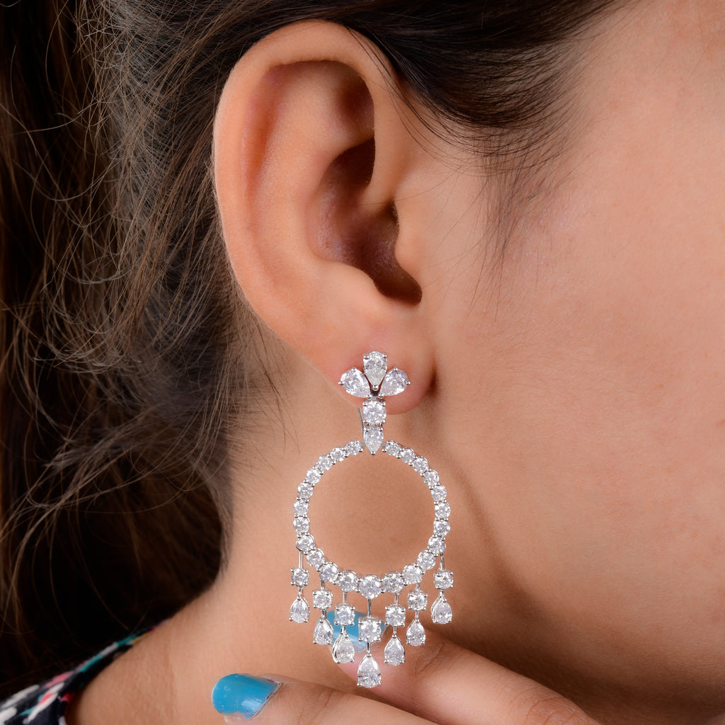 9.75Carat Pear & Round Cut Natural Diamond Chandelier Dangle Drop Wedding Earrings