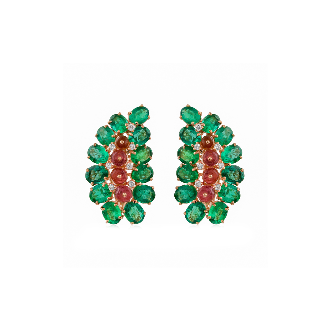 Natural Multi Gemstone Gold Stud Earrings With Back Clip On