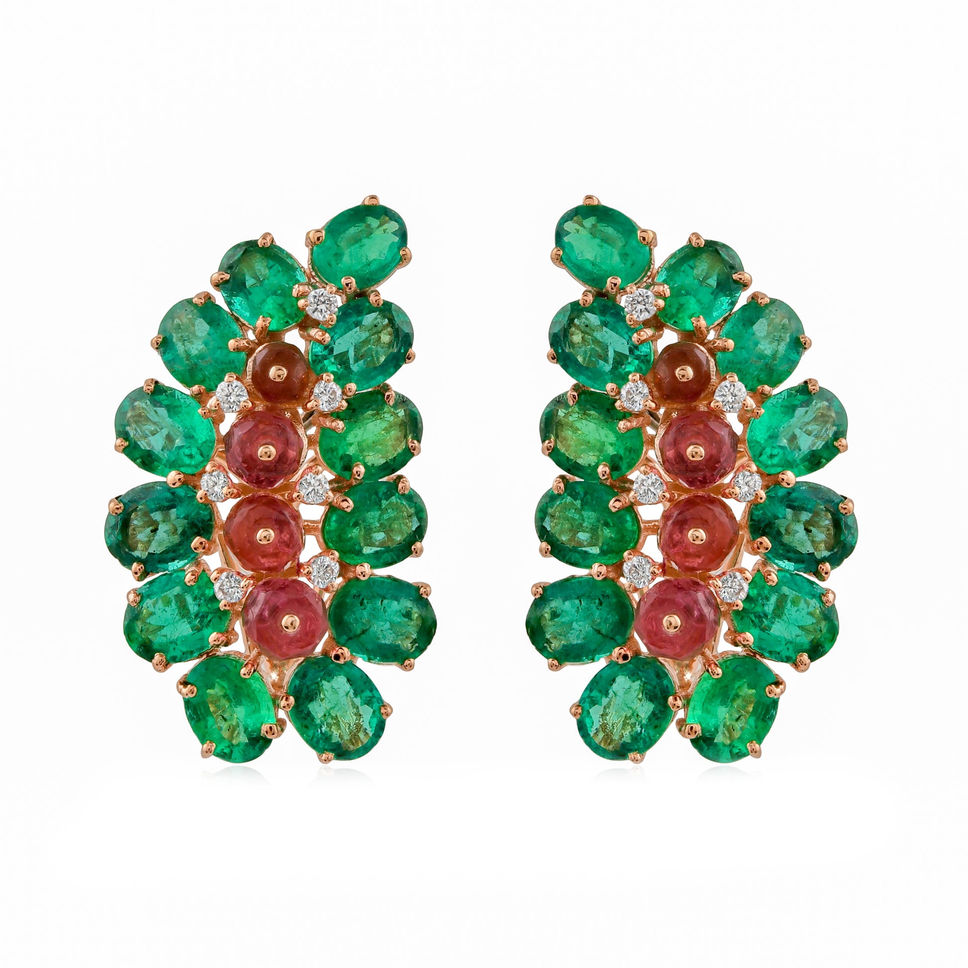 Natural Multi Gemstone Gold Stud Earrings With Back Clip On