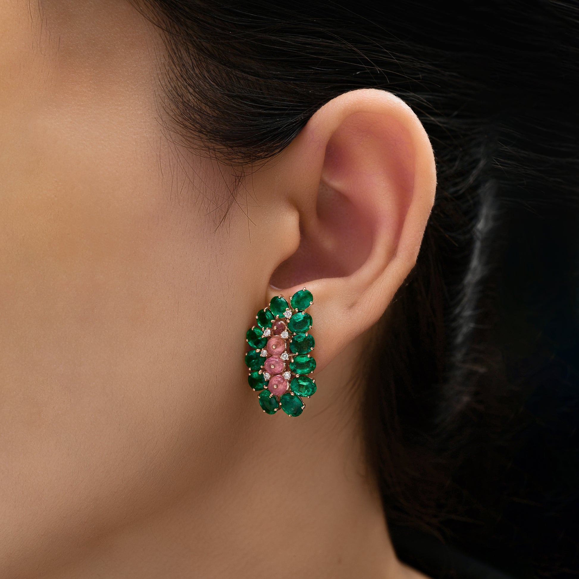 Natural Multi Gemstone Gold Stud Earrings With Back Clip On
