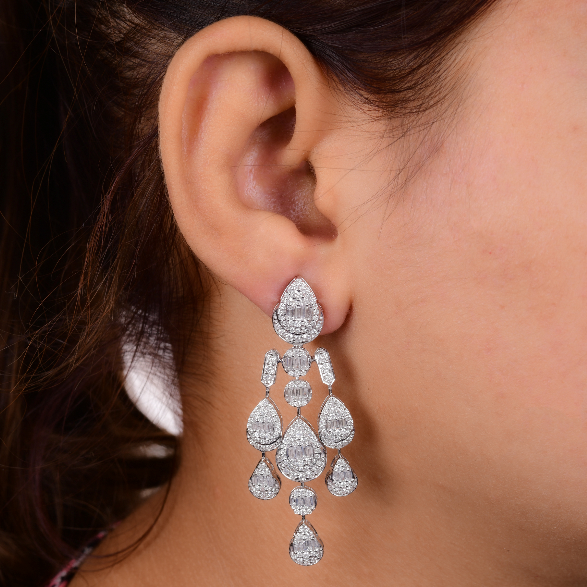 Sparkling Baguette Cut 4.35 Carat Natural Diamond Long Dangle Bridal Anniversary Earrings
