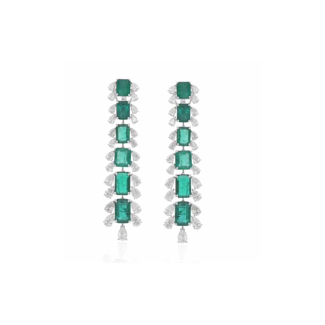 20.82Tcw Fine Gold Certified Zambian Emerald SI/H Diamond Dangle Earrings