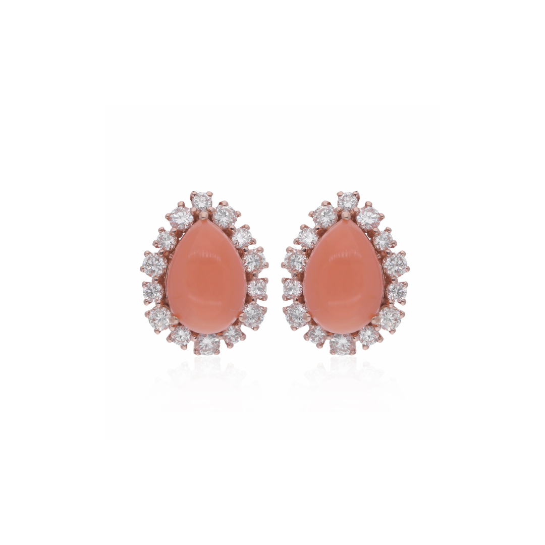 5.45Tcw Pear Cut Natural SI Clarity HI Color Diamond Coral Gemstone Stud Earrings