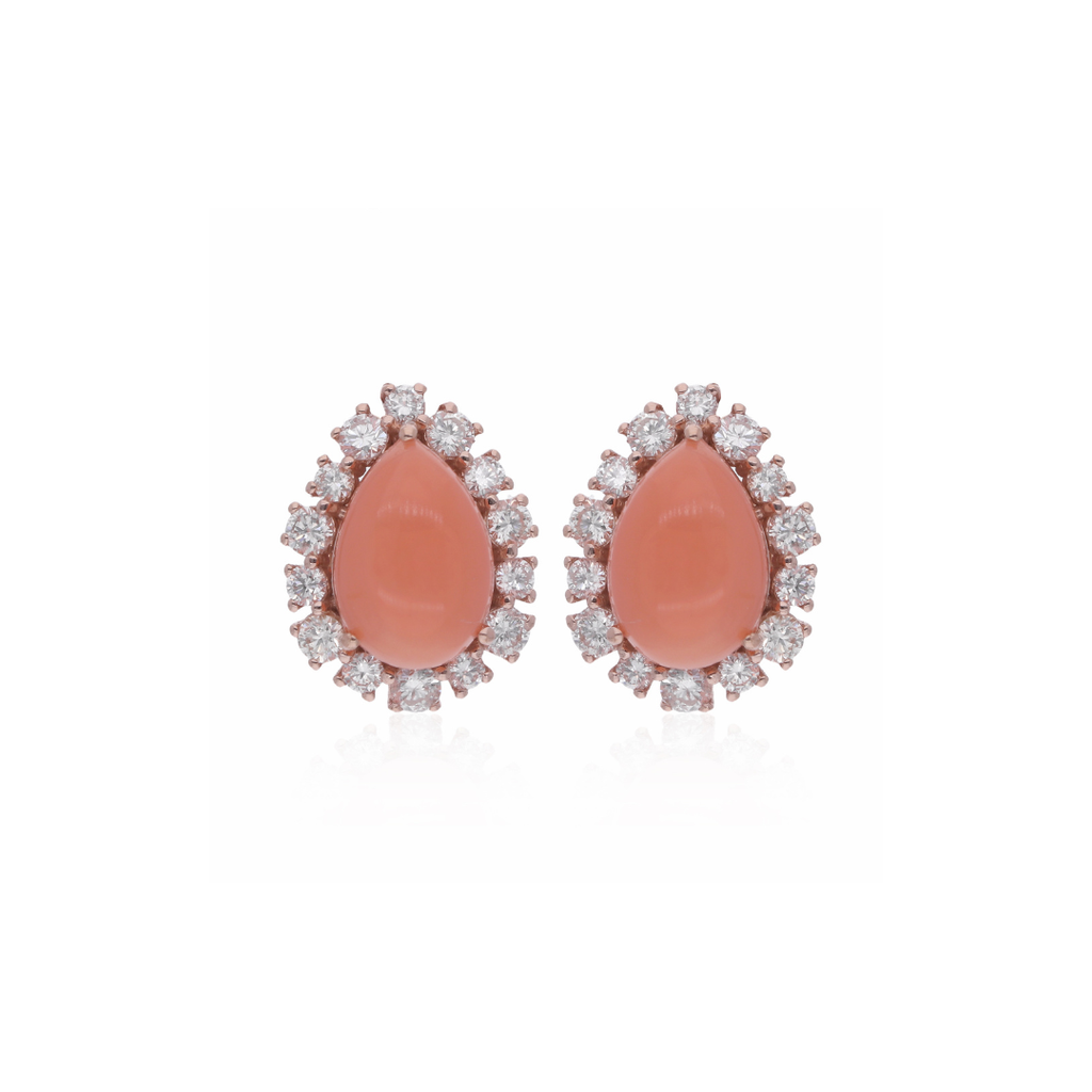 Pear Cut Natural Diamond Coral Gemstone Stud Earrings