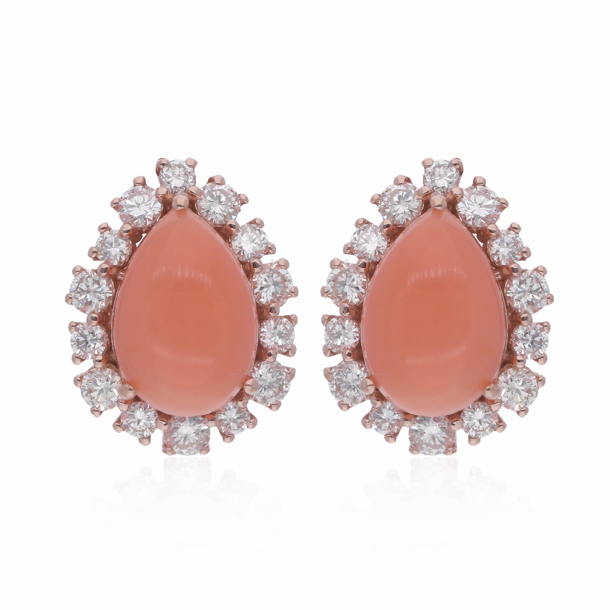 5.45Tcw Pear Cut Natural SI Clarity HI Color Diamond Coral Gemstone Stud Earrings