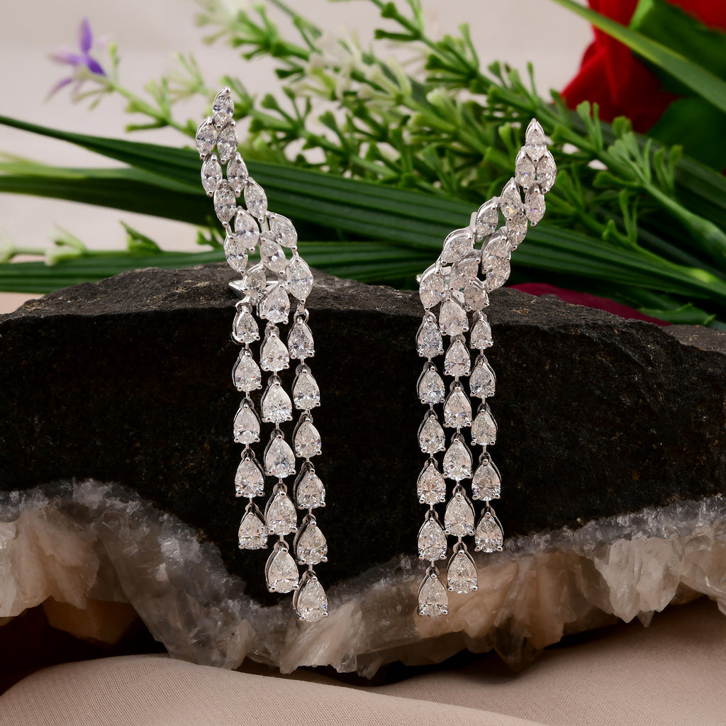 Statement 9.48 Ct SI/H Pear Diamond Chandelier Dangle Drop Earrings