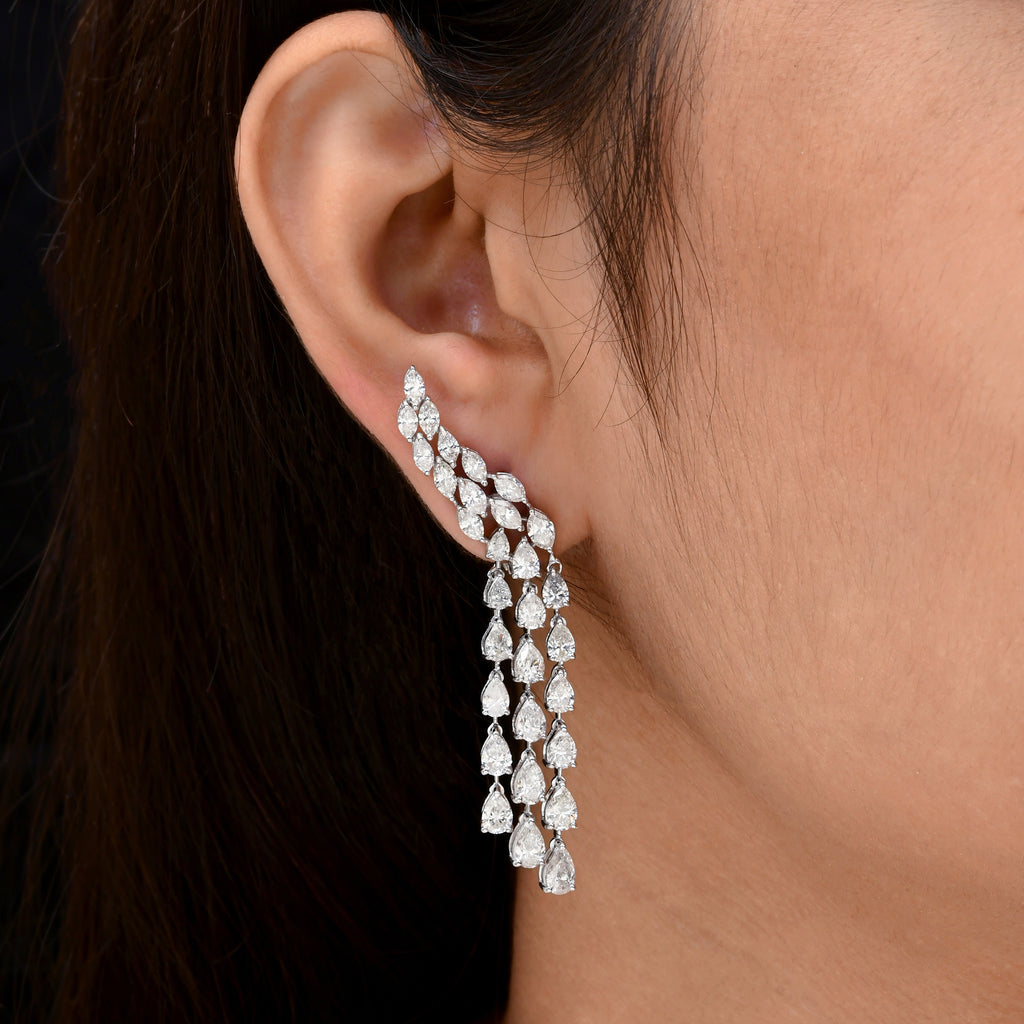 Statement 9.48 Ct SI/H Pear Diamond Chandelier Dangle Drop Earrings