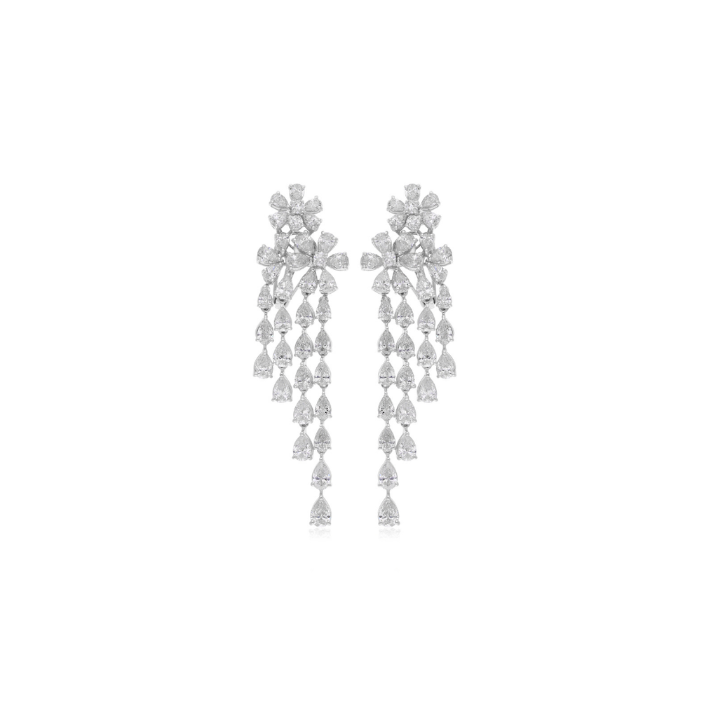 9.60 Ct H/SI Pear Diamond Chandelier Dangle Drop Gold Earrings