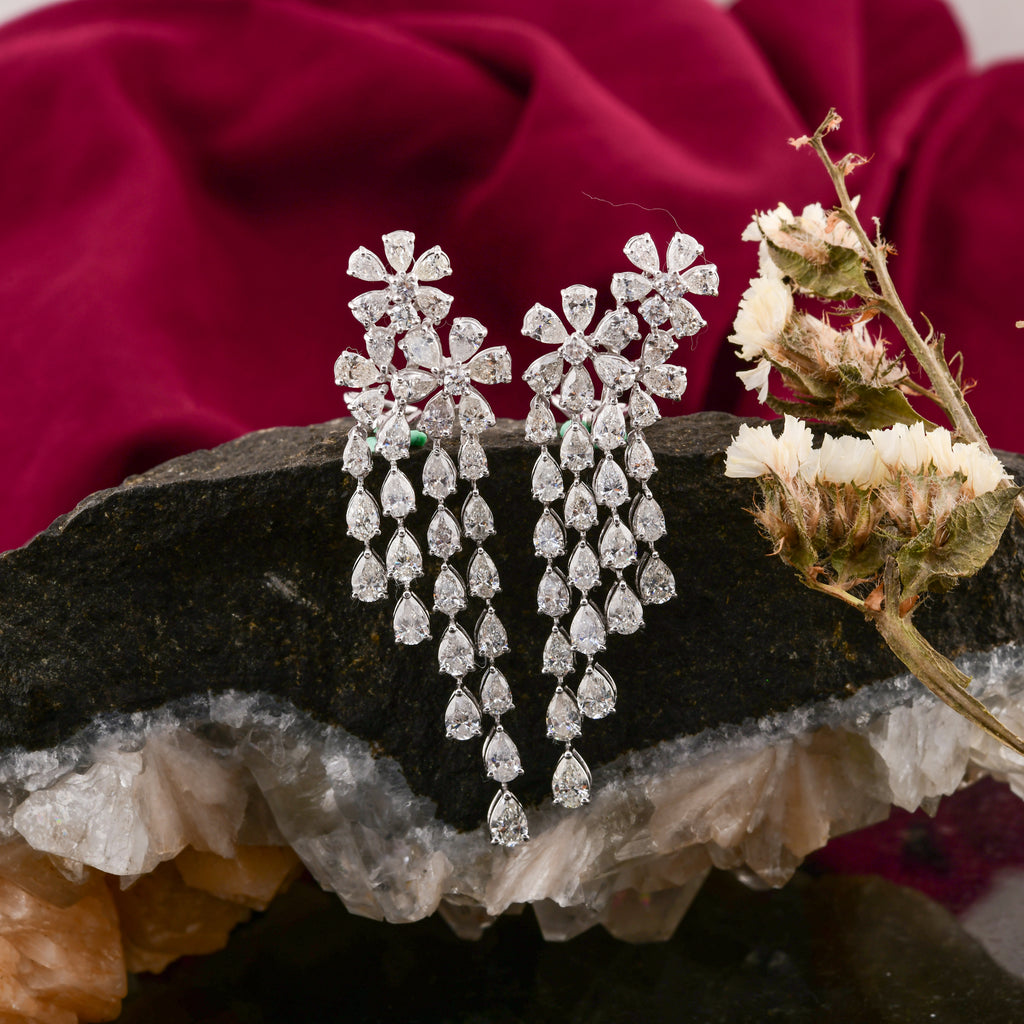 9.60 Ct H/SI Pear Diamond Chandelier Dangle Drop Gold Earrings